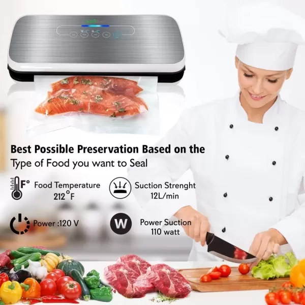 imageNutriChef Vacuum Sealer  Automatic Vacuum Air Sealing System For Food Preservation w Starter Kit  Compact Design  Lab Tested  Dry ampamp Moist Food Modes  Led Indicator Lights