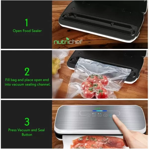 imageNutriChef Vacuum Sealer  Automatic Vacuum Air Sealing System For Food Preservation w Starter Kit  Compact Design  Lab Tested  Dry ampamp Moist Food Modes  Led Indicator Lights