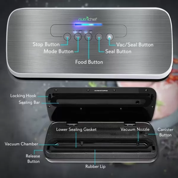 imageNutriChef Vacuum Sealer  Automatic Vacuum Air Sealing System For Food Preservation w Starter Kit  Compact Design  Lab Tested  Dry ampamp Moist Food Modes  Led Indicator Lights