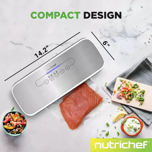 imageNutriChef Vacuum Sealer  Automatic Vacuum Air Sealing System For Food Preservation w Starter Kit  Compact Design  Lab Tested  Dry ampamp Moist Food Modes  Led Indicator Lights