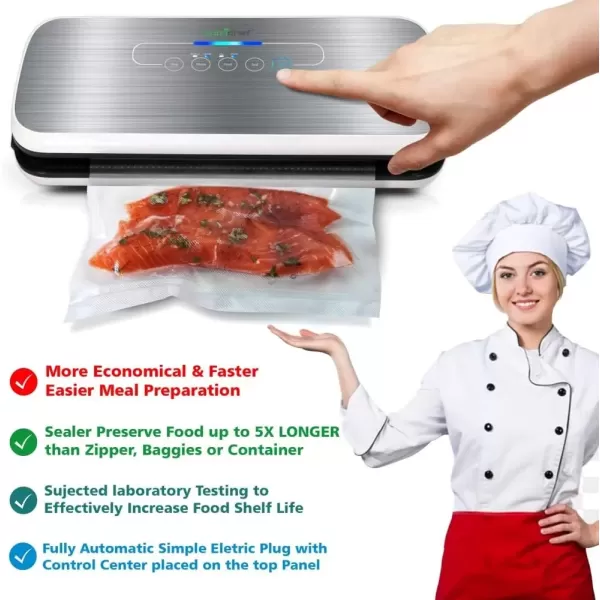 imageNutriChef Vacuum Sealer  Automatic Vacuum Air Sealing System For Food Preservation w Starter Kit  Compact Design  Lab Tested  Dry ampamp Moist Food Modes  Led Indicator Lights