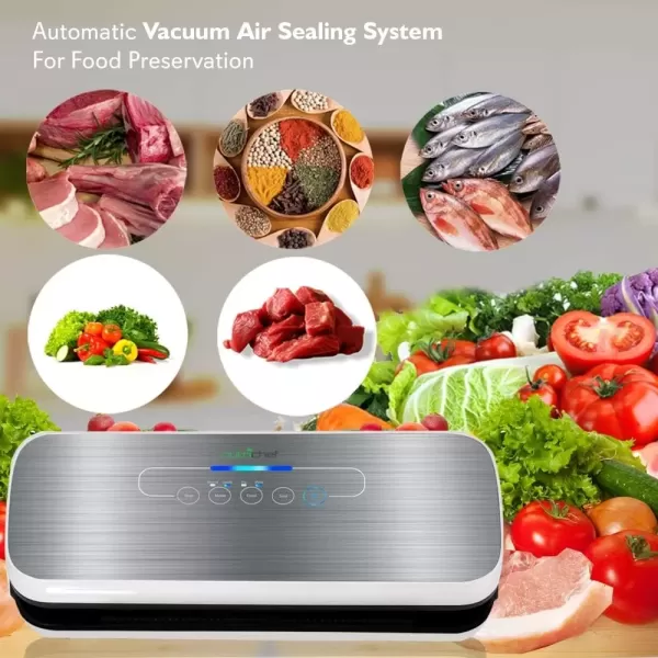 imageNutriChef Vacuum Sealer  Automatic Vacuum Air Sealing System For Food Preservation w Starter Kit  Compact Design  Lab Tested  Dry ampamp Moist Food Modes  Led Indicator Lights