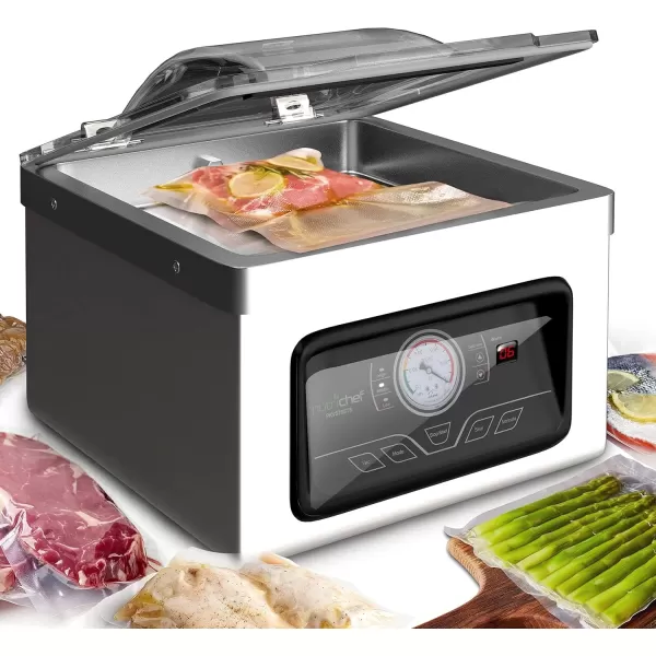 imageNutriChef Vacuum Sealer Machine  350W Commercial 8L Chamber Type Automatic Food Sealer System  Air Seal Machine Meat Packing Sealing Storage Preservation Sous Vide Vac Roll Bags