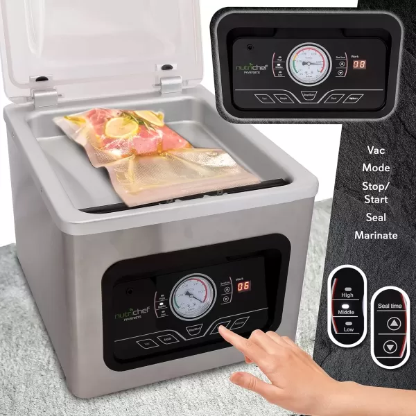 imageNutriChef Vacuum Sealer Machine  350W Commercial 8L Chamber Type Automatic Food Sealer System  Air Seal Machine Meat Packing Sealing Storage Preservation Sous Vide Vac Roll Bags
