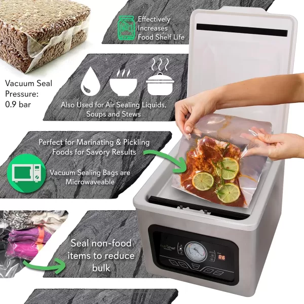 imageNutriChef Vacuum Sealer Machine  350W Commercial 8L Chamber Type Automatic Food Sealer System  Air Seal Machine Meat Packing Sealing Storage Preservation Sous Vide Vac Roll Bags