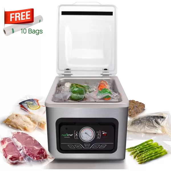 imageNutriChef Vacuum Sealer Machine  350W Commercial 8L Chamber Type Automatic Food Sealer System  Air Seal Machine Meat Packing Sealing Storage Preservation Sous Vide Vac Roll Bags