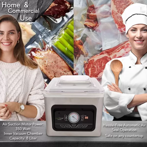 imageNutriChef Vacuum Sealer Machine  350W Commercial 8L Chamber Type Automatic Food Sealer System  Air Seal Machine Meat Packing Sealing Storage Preservation Sous Vide Vac Roll Bags