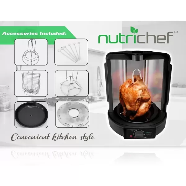 imageNutriChef Vertical Countertop Rotisserie Oven Roaster Rotating Shawarma And Kebab Machine with Skewer and Rack Basket Tower Roasting Rack Poultry Tower Drip Tray For Meat Chicken Turkey LambBlack