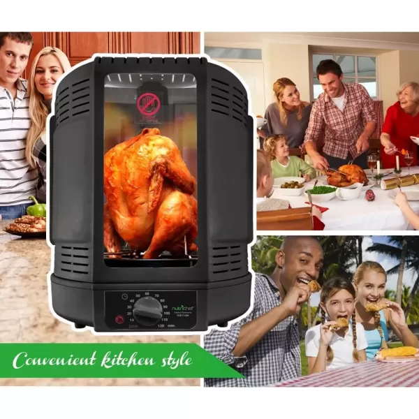 imageNutriChef Vertical Countertop Rotisserie Oven Roaster Rotating Shawarma And Kebab Machine with Skewer and Rack Basket Tower Roasting Rack Poultry Tower Drip Tray For Meat Chicken Turkey LambBlack