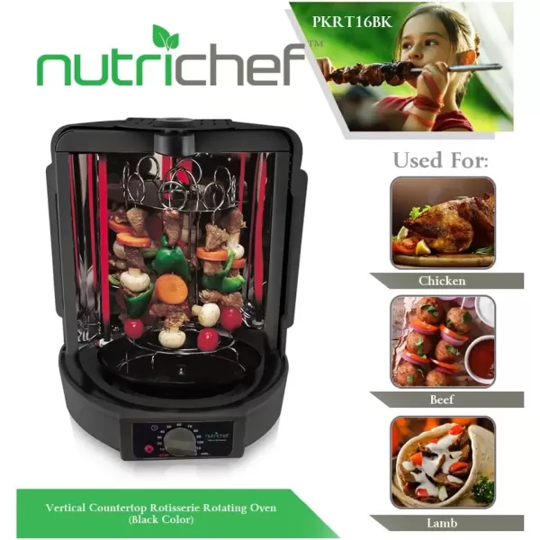 imageNutriChef Vertical Countertop Rotisserie Oven Roaster Rotating Shawarma And Kebab Machine with Skewer and Rack Basket Tower Roasting Rack Poultry Tower Drip Tray For Meat Chicken Turkey LambBlack