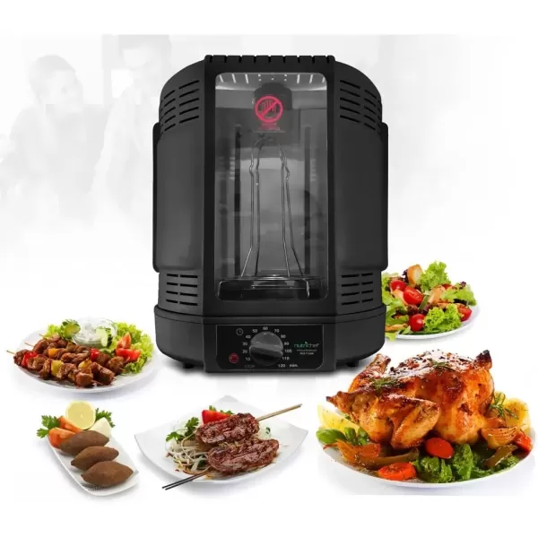 imageNutriChef Vertical Countertop Rotisserie Oven Roaster Rotating Shawarma And Kebab Machine with Skewer and Rack Basket Tower Roasting Rack Poultry Tower Drip Tray For Meat Chicken Turkey LambBlack