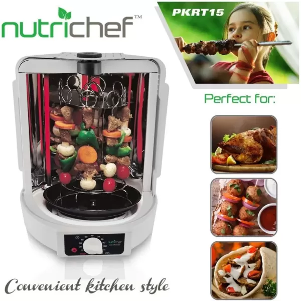 imageNutriChef Vertical Countertop Rotisserie Oven Roaster Rotating Shawarma And Kebab Machine with Skewer and Rack Basket Tower Roasting Rack Poultry Tower Drip Tray For Meat Chicken Turkey LambWhite