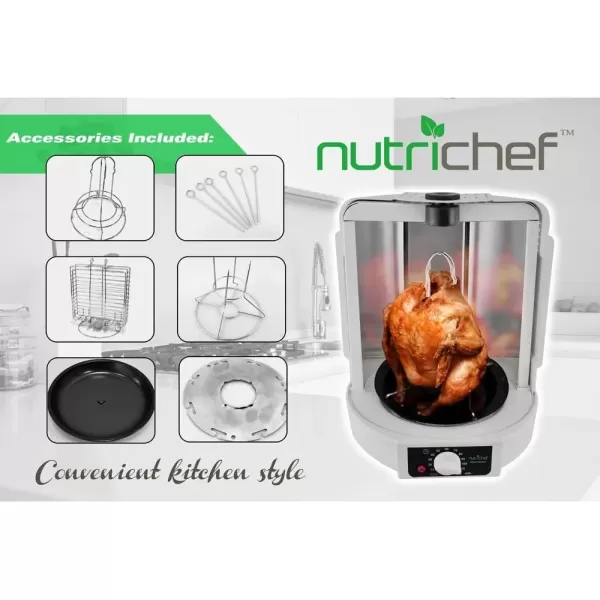 imageNutriChef Vertical Countertop Rotisserie Oven Roaster Rotating Shawarma And Kebab Machine with Skewer and Rack Basket Tower Roasting Rack Poultry Tower Drip Tray For Meat Chicken Turkey LambWhite