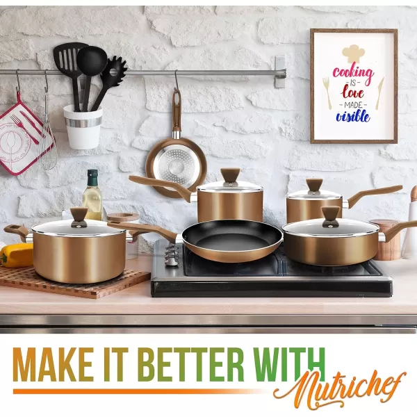 imageNutriChefKitchen Kitchenware Pots ampamp Pans  Stylish Kitchen Cookware Set NonStick 13Piece Set Brown One Size NCCWA13BR5Brown