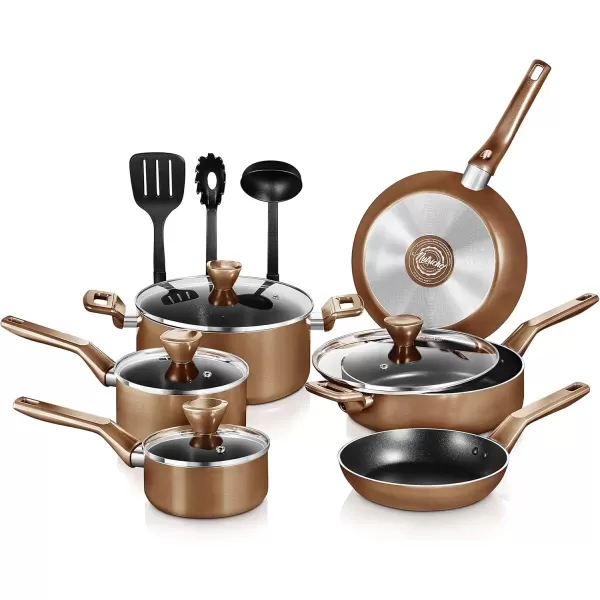 imageNutriChefKitchen Kitchenware Pots ampamp Pans  Stylish Kitchen Cookware Set NonStick 13Piece Set Brown One Size NCCWA13BR5Brown