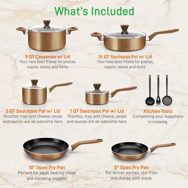 imageNutriChefKitchen Kitchenware Pots ampamp Pans  Stylish Kitchen Cookware Set NonStick 13Piece Set Brown One Size NCCWA13BR5Brown