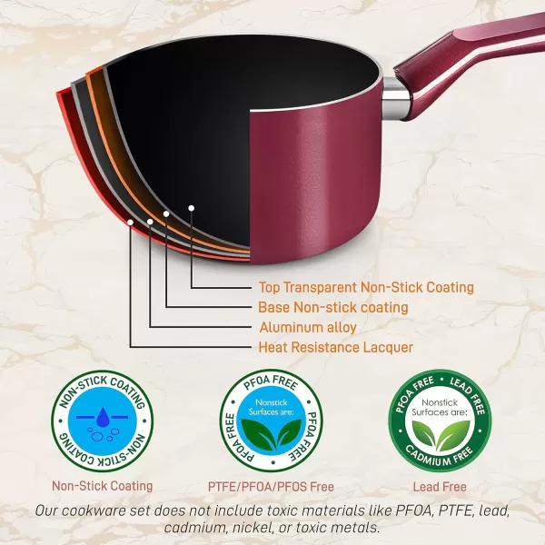 imageNutriChefKitchen Kitchenware Pots ampamp Pans  Stylish Kitchen Cookware Set NonStick 13Piece Set Brown One Size NCCWA13BR5Red