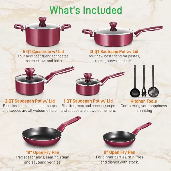 imageNutriChefKitchen Kitchenware Pots ampamp Pans  Stylish Kitchen Cookware Set NonStick 13Piece Set Brown One Size NCCWA13BR5Red