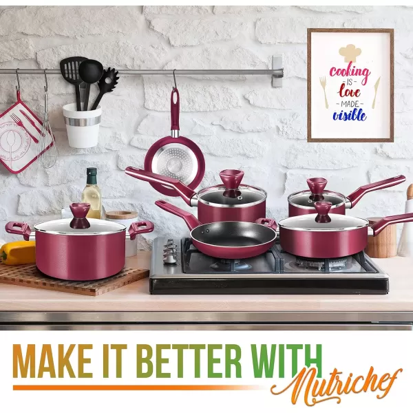 imageNutriChefKitchen Kitchenware Pots ampamp Pans  Stylish Kitchen Cookware Set NonStick 13Piece Set Brown One Size NCCWA13BR5Red