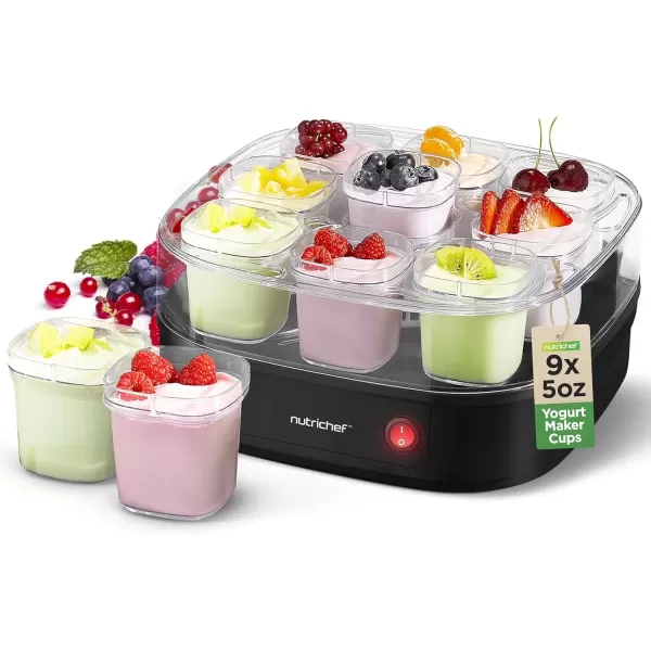 imageNutrichef 17 Cup Automatic Yogurt Maker  Includes 17  5 oz Reusable Cups with Lids ampamp Yogurt Rack for Instant Storage  Makes Up to 85 OZ of Yogurt  Greek Yogurt Maker  Space Saving design  BlackBlack