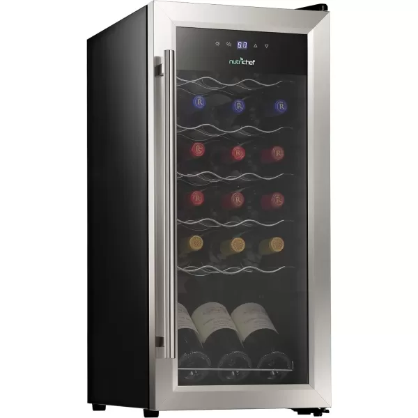 imageNutrichef 18 Bottle Slim Wine Fridge  Red ampamp White Wine Chiller  Adjustable Temperature Control 41F to 64F  Ultra Quiet Operation  Mini Wine Cooler for Home ampamp Office 30x13x17 INStainless Steel