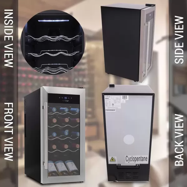 imageNutrichef 18 Bottle Slim Wine Fridge  Red ampamp White Wine Chiller  Adjustable Temperature Control 41F to 64F  Ultra Quiet Operation  Mini Wine Cooler for Home ampamp Office 30x13x17 INStainless Steel
