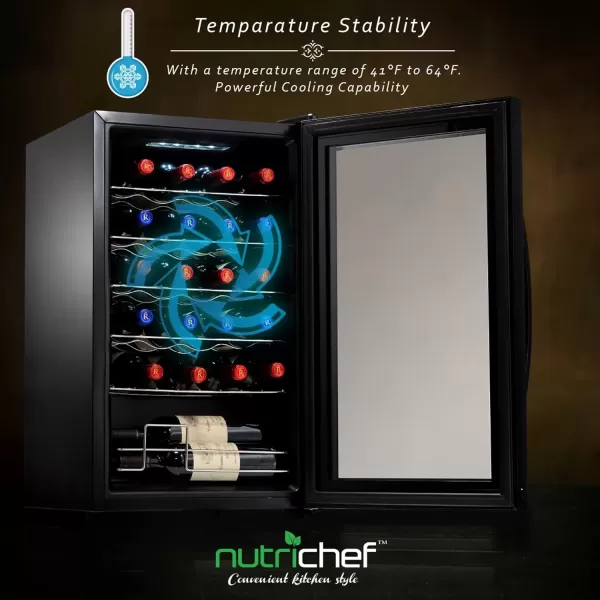 imageNutrichef 18 Bottle Slim Wine Fridge  Red ampamp White Wine Chiller  Adjustable Temperature Control 41F to 64F  Ultra Quiet Operation  Mini Wine Cooler for Home ampamp Office 30x13x17 INBlack