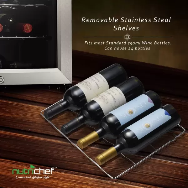 imageNutrichef 18 Bottle Slim Wine Fridge  Red ampamp White Wine Chiller  Adjustable Temperature Control 41F to 64F  Ultra Quiet Operation  Mini Wine Cooler for Home ampamp Office 30x13x17 INStainless Steel