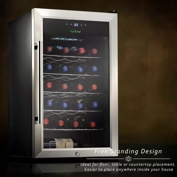 imageNutrichef 18 Bottle Slim Wine Fridge  Red ampamp White Wine Chiller  Adjustable Temperature Control 41F to 64F  Ultra Quiet Operation  Mini Wine Cooler for Home ampamp Office 30x13x17 INStainless Steel