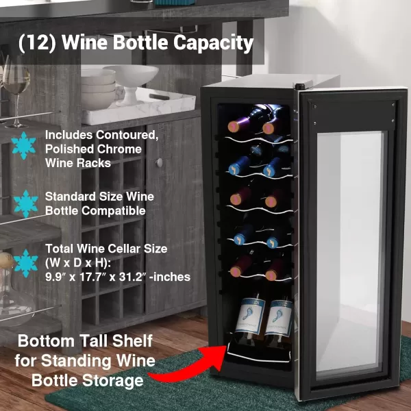 imageNutrichef 18 Bottle Slim Wine Fridge  Red ampamp White Wine Chiller  Adjustable Temperature Control 41F to 64F  Ultra Quiet Operation  Mini Wine Cooler for Home ampamp Office 30x13x17 INStainless Steel
