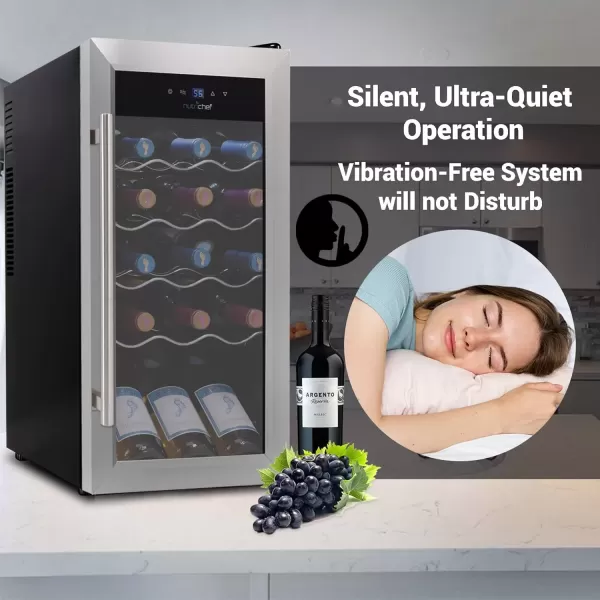 imageNutrichef 18 Bottle Slim Wine Fridge  Red ampamp White Wine Chiller  Adjustable Temperature Control 41F to 64F  Ultra Quiet Operation  Mini Wine Cooler for Home ampamp Office 30x13x17 INStainless Steel