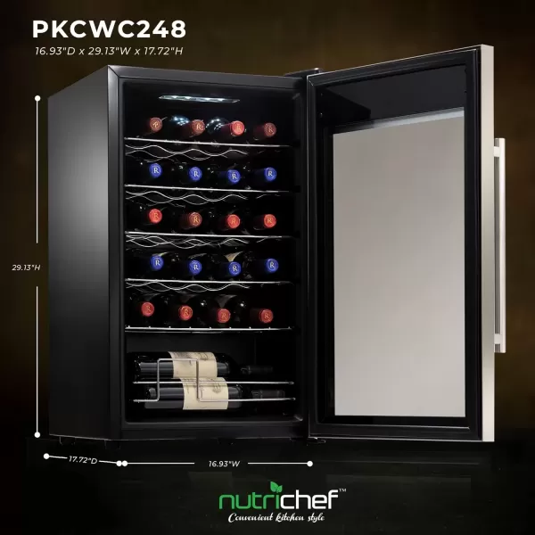 imageNutrichef 18 Bottle Slim Wine Fridge  Red ampamp White Wine Chiller  Adjustable Temperature Control 41F to 64F  Ultra Quiet Operation  Mini Wine Cooler for Home ampamp Office 30x13x17 INStainless Steel