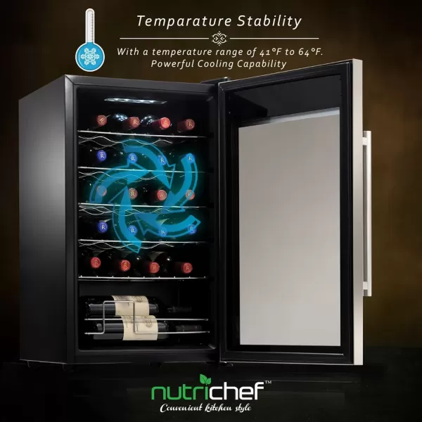 imageNutrichef 18 Bottle Slim Wine Fridge  Red ampamp White Wine Chiller  Adjustable Temperature Control 41F to 64F  Ultra Quiet Operation  Mini Wine Cooler for Home ampamp Office 30x13x17 INStainless Steel