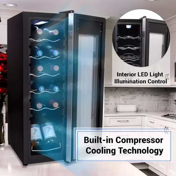 imageNutrichef 18 Bottle Slim Wine Fridge  Red ampamp White Wine Chiller  Adjustable Temperature Control 41F to 64F  Ultra Quiet Operation  Mini Wine Cooler for Home ampamp Office 30x13x17 INStainless Steel