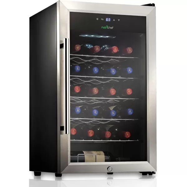 imageNutrichef 18 Bottle Slim Wine Fridge  Red ampamp White Wine Chiller  Adjustable Temperature Control 41F to 64F  Ultra Quiet Operation  Mini Wine Cooler for Home ampamp Office 30x13x17 INStainless Steel