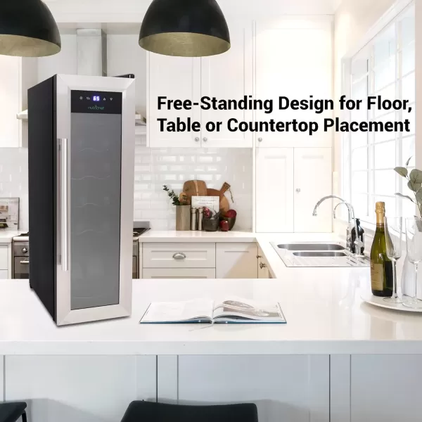 imageNutrichef 18 Bottle Slim Wine Fridge  Red ampamp White Wine Chiller  Adjustable Temperature Control 41F to 64F  Ultra Quiet Operation  Mini Wine Cooler for Home ampamp Office 30x13x17 INStainless Steel
