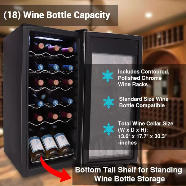 imageNutrichef 18 Bottle Slim Wine Fridge  Red ampamp White Wine Chiller  Adjustable Temperature Control 41F to 64F  Ultra Quiet Operation  Mini Wine Cooler for Home ampamp Office 30x13x17 INStainless Steel