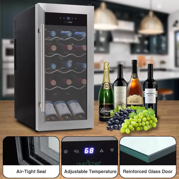imageNutrichef 18 Bottle Slim Wine Fridge  Red ampamp White Wine Chiller  Adjustable Temperature Control 41F to 64F  Ultra Quiet Operation  Mini Wine Cooler for Home ampamp Office 30x13x17 INStainless Steel