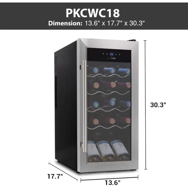 imageNutrichef 18 Bottle Slim Wine Fridge  Red ampamp White Wine Chiller  Adjustable Temperature Control 41F to 64F  Ultra Quiet Operation  Mini Wine Cooler for Home ampamp Office 30x13x17 INStainless Steel