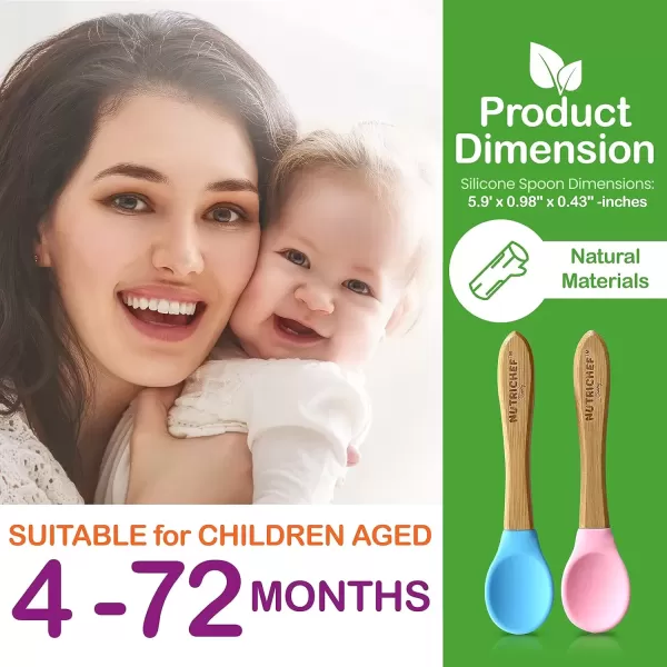 imageNutrichef 2 Piece Baby ampamp Toddler Spoon Set All Natural Wooden Spoon Set wSoft Curved Food Grade Silicone Head SelfFeeding Utensils BPA Free Toddler ampamp Child Tableware for ages 4 months 6 years