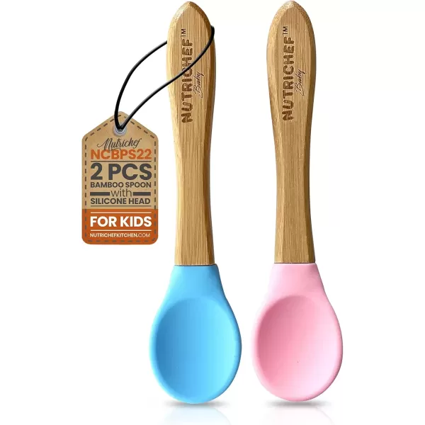 imageNutrichef 2 Piece Baby ampamp Toddler Spoon Set All Natural Wooden Spoon Set wSoft Curved Food Grade Silicone Head SelfFeeding Utensils BPA Free Toddler ampamp Child Tableware for ages 4 months 6 years