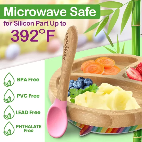 imageNutrichef 2 Piece Baby ampamp Toddler Spoon Set All Natural Wooden Spoon Set wSoft Curved Food Grade Silicone Head SelfFeeding Utensils BPA Free Toddler ampamp Child Tableware for ages 4 months 6 years