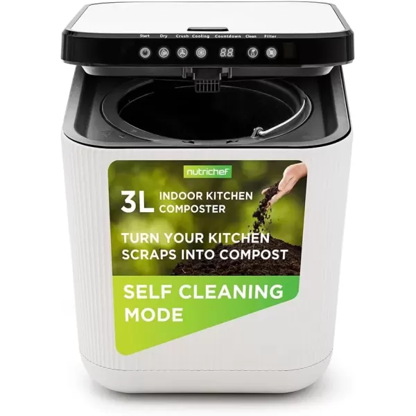 imageNutrichef 3L Electric Kitchen Composter  Composts Organic Material ampamp Food Scraps  Countertop Automatic Compost Bin  Dry Crush ampamp Cooling Functions  Perfect for Kitchens ampamp Apartments  GreyWhite