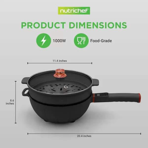 imageNutrichef 4L Electric Frying Pan ampamp 4L Steamer  Multifunctional Portable 1000W NonStick Pot for Cooking  Durable Heat Safe Handle  Touch Control Panel  Electric Hot Pot  BlackBlack