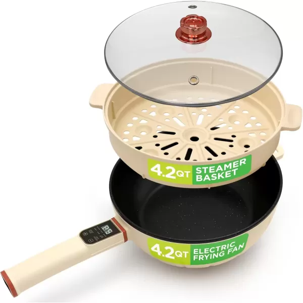 imageNutrichef 4L Electric Frying Pan ampamp 4L Steamer  Multifunctional Portable 1000W NonStick Pot for Cooking  Durable Heat Safe Handle  Touch Control Panel  Electric Hot Pot  BlackWhite