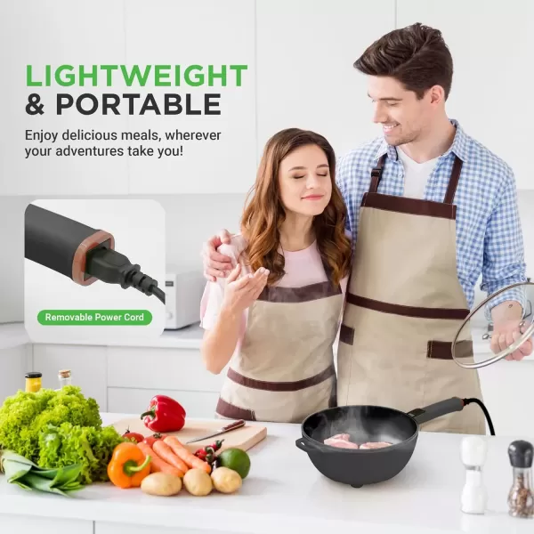 imageNutrichef 4L Electric Frying Pan ampamp 4L Steamer  Multifunctional Portable 1000W NonStick Pot for Cooking  Durable Heat Safe Handle  Touch Control Panel  Electric Hot Pot  BlackBlack