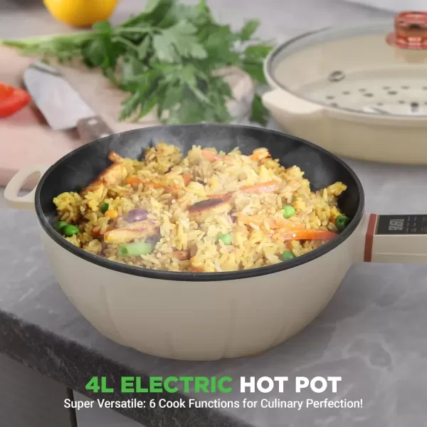 imageNutrichef 4L Electric Frying Pan ampamp 4L Steamer  Multifunctional Portable 1000W NonStick Pot for Cooking  Durable Heat Safe Handle  Touch Control Panel  Electric Hot Pot  BlackWhite