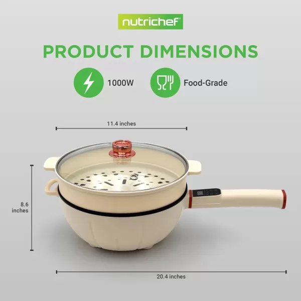 imageNutrichef 4L Electric Frying Pan ampamp 4L Steamer  Multifunctional Portable 1000W NonStick Pot for Cooking  Durable Heat Safe Handle  Touch Control Panel  Electric Hot Pot  BlackWhite