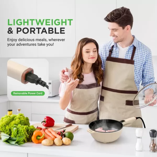 imageNutrichef 4L Electric Frying Pan ampamp 4L Steamer  Multifunctional Portable 1000W NonStick Pot for Cooking  Durable Heat Safe Handle  Touch Control Panel  Electric Hot Pot  BlackWhite