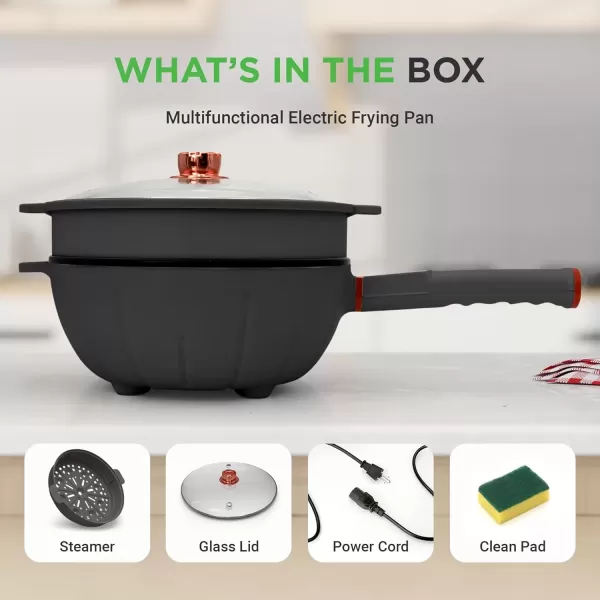 imageNutrichef 4L Electric Frying Pan ampamp 4L Steamer  Multifunctional Portable 1000W NonStick Pot for Cooking  Durable Heat Safe Handle  Touch Control Panel  Electric Hot Pot  BlackBlack